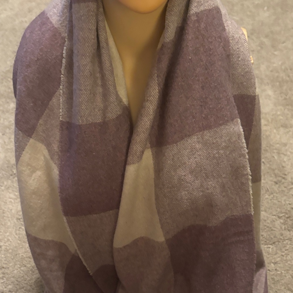 Beautiful Large Purple and Cream Plaid Scarf